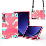 For Samsung Galaxy Tab S9 FE / S9 Fold-Holder Spider Silicone Hybrid PC Tablet Case(Camouflage Rose Red)