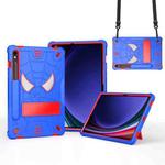 For Samsung Galaxy Tab S9 FE / S9 Fold-Holder Spider Silicone Hybrid PC Tablet Case(Blue Red)