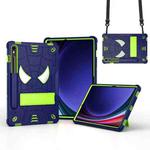 For Samsung Galaxy Tab S9 FE / S9 Fold-Holder Spider Silicone Hybrid PC Tablet Case(Navy Yellow Green)