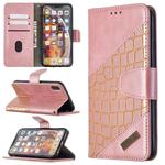 For iPhone XS Max Matching Color Crocodile Texture Horizontal Flip PU Leather Case with Wallet & Holder & Card Slots(Rose Gold)
