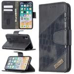 For iPhone X / XS Matching Color Crocodile Texture Horizontal Flip PU Leather Case with Wallet & Holder & Card Slots(Black)