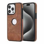 For iPhone 15 Pro Max Splicing Sewing Hollow Cutout PU Phone Case(Brown)