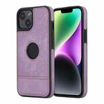 For iPhone 14 Plus Splicing Sewing Hollow Cutout PU Phone Case(Purple)