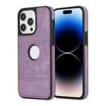 For iPhone 14 Pro Max Splicing Sewing Hollow Cutout PU Phone Case(Purple)