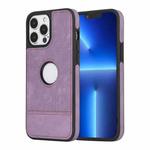 For iPhone 13 Pro Max Splicing Sewing Hollow Cutout PU Phone Case(Purple)