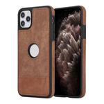 For iPhone 11 Pro Max Splicing Sewing Hollow Cutout PU Phone Case(Brown)
