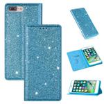 For iPhone 8 Plus / 7 Plus Ultrathin Glitter Magnetic Horizontal Flip Leather Case with Holder & Card Slots(Sky Blue)