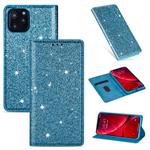For iPhone 11 Pro Ultrathin Glitter Magnetic Horizontal Flip Leather Case with Holder & Card Slots(Sky Blue)