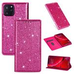 For iPhone 11 Pro Ultrathin Glitter Magnetic Horizontal Flip Leather Case with Holder & Card Slots(Rose Red)