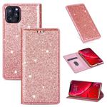 For iPhone 11 Pro Ultrathin Glitter Magnetic Horizontal Flip Leather Case with Holder & Card Slots(Rose Gold)