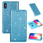 For iPhone X / XS Ultrathin Glitter Magnetic Horizontal Flip Leather Case with Holder & Card Slots(Sky Blue)