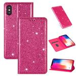 For iPhone X / XS Ultrathin Glitter Magnetic Horizontal Flip Leather Case with Holder & Card Slots(Rose Red)
