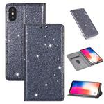 For iPhone X / XS Ultrathin Glitter Magnetic Horizontal Flip Leather Case with Holder & Card Slots(Gray)