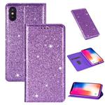 For iPhone X / XS Ultrathin Glitter Magnetic Horizontal Flip Leather Case with Holder & Card Slots(Purple)