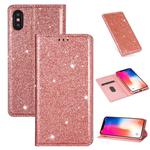 For iPhone XS Max Ultrathin Glitter Magnetic Horizontal Flip Leather Case with Holder & Card Slots(Rose Gold)