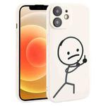 For iPhone 12 Stickman Pattern Liquid Silicone Phone Case(White)