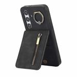 For Samsung Galaxy S24+ 5G Retro Ring and Zipper RFID Card Slot Phone Case(Black)