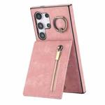 For Samsung Galaxy S24 Ultra 5G Retro Ring and Zipper RFID Card Slot Phone Case(Pink)