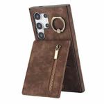 For Samsung Galaxy S24 Ultra 5G Retro Ring and Zipper RFID Card Slot Phone Case(Brown)