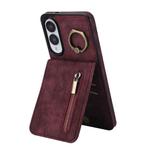 For Samsung Galaxy S25 Edge 5G Retro Ring and Zipper RFID Card Slot Phone Case(Wine Red)
