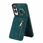 For Samsung Galaxy S25 Edge 5G Retro Ring and Zipper RFID Card Slot Phone Case(Green)