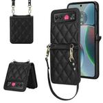 For Motorola Razr 40 Rhombic Texture Phone Case with Long & Short Lanyard(Black)