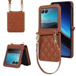 For Motorola Razr 40 Ultra Rhombic Texture Phone Case with Long & Short Lanyard(Brown)