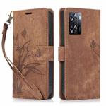 For OPPO A57 4G / A57S Orchid Butterfly Embossed Leather Phone Case(Brown)