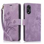 For OPPO A58 4G Orchid Butterfly Embossed Leather Phone Case(Purple)