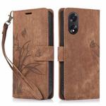 For OPPO A58 4G Orchid Butterfly Embossed Leather Phone Case(Brown)