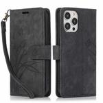 For iPhone 15 Pro Max Orchid Butterfly Embossed Leather Phone Case(Black)