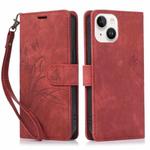 For iPhone 15 Orchid Butterfly Embossed Leather Phone Case(Red)