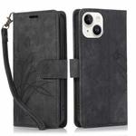 For iPhone 14 Orchid Butterfly Embossed Leather Phone Case(Black)