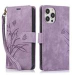 For iPhone 13 Pro Max Orchid Butterfly Embossed Leather Phone Case(Purple)
