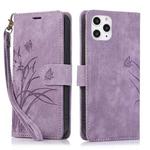 For iPhone 12 Pro Max Orchid Butterfly Embossed Leather Phone Case(Purple)
