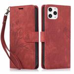 For iPhone 12 / 12 Pro Orchid Butterfly Embossed Leather Phone Case(Red)