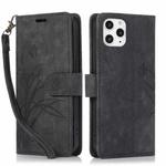 For iPhone 11 Pro Orchid Butterfly Embossed Leather Phone Case(Black)