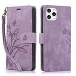 For iPhone 11 Pro Max Orchid Butterfly Embossed Leather Phone Case(Purple)