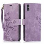 For iPhone X / XS Orchid Butterfly Embossed Leather Phone Case(Purple)