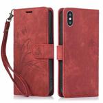 For iPhone X / XS Orchid Butterfly Embossed Leather Phone Case(Red)