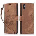 For iPhone X / XS Orchid Butterfly Embossed Leather Phone Case(Brown)