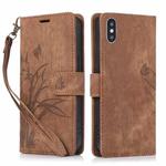 For iPhone XS Max Orchid Butterfly Embossed Leather Phone Case(Brown)