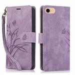 For iPhone 7 / 8 / SE 2022 Orchid Butterfly Embossed Leather Phone Case(Purple)