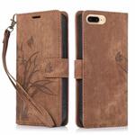 For iPhone 7 Plus / 8 Plus Orchid Butterfly Embossed Leather Phone Case(Brown)