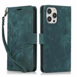 For iPhone 16 Pro Max Orchid Butterfly Embossed Leather Phone Case(Green)