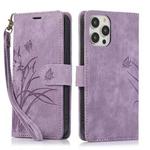 For iPhone 16 Pro Max Orchid Butterfly Embossed Leather Phone Case(Purple)