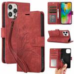 For iPhone 16 Pro Max Orchid Butterfly Embossed Leather Phone Case(Red)