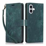 For iPhone 16 Orchid Butterfly Embossed Leather Phone Case(Green)