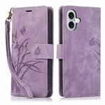 For iPhone 16 Orchid Butterfly Embossed Leather Phone Case(Purple)