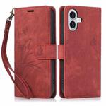 For iPhone 16 Orchid Butterfly Embossed Leather Phone Case(Red)